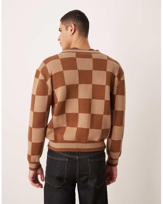 Prohibited Brown Checked Cardigan for men
