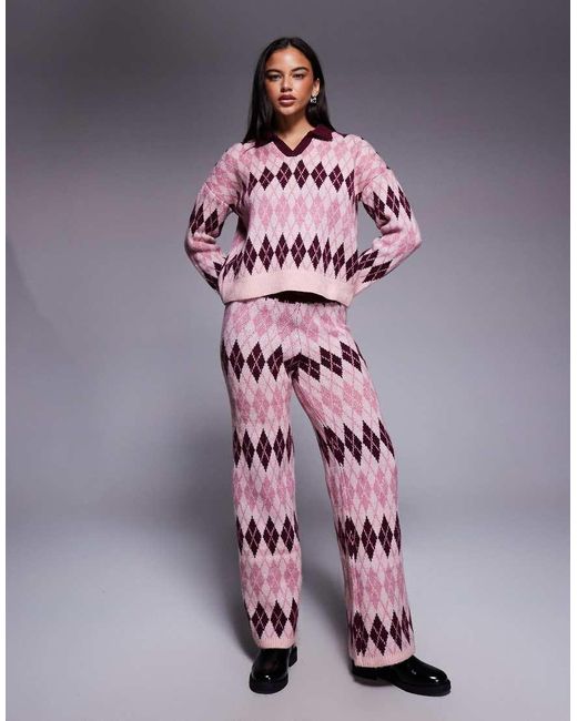 River Island Pink Argyle Patterned Knit Sweater