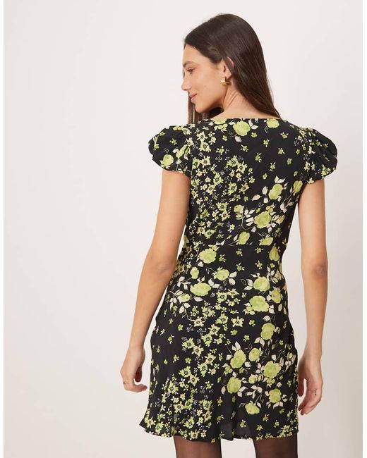 ASOS Multicolor Mini Tea Dress With Puff Sleeve