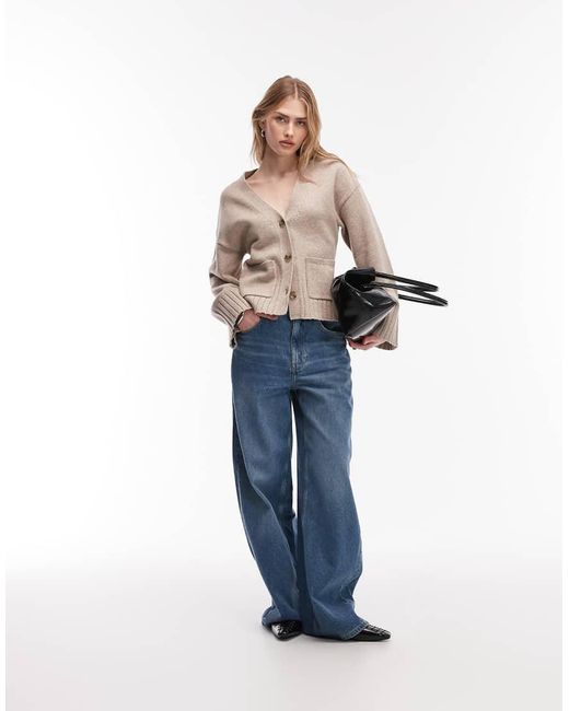 & Other Stories Natural Wool Blend Cardigan With Cinched Waist And Volume Sleeves