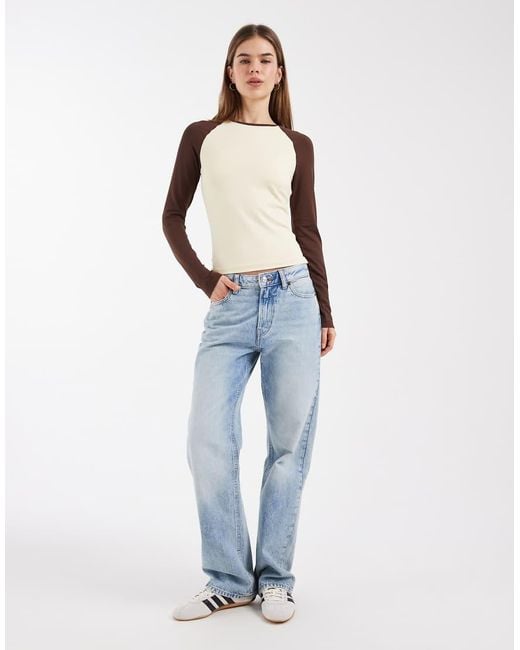 ASOS Blue Long Sleeve Contrast Top Buttermilk And Chocolate