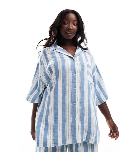 ASOS Blue Asos Design Curve Oversized Bowling Shirt