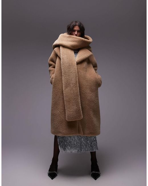 TOPSHOP Brown – auffälliger super-oversize-mantel aus teddyfell