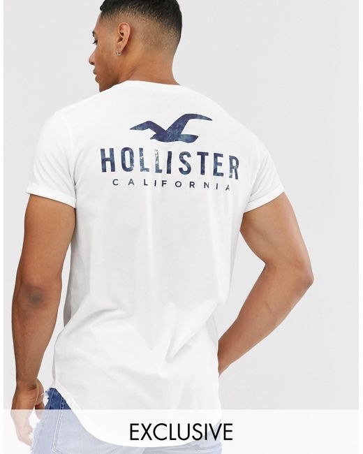 Hollister White Exclusive To Asos Front & Back Logo Print Curved Hem T-shirt for men