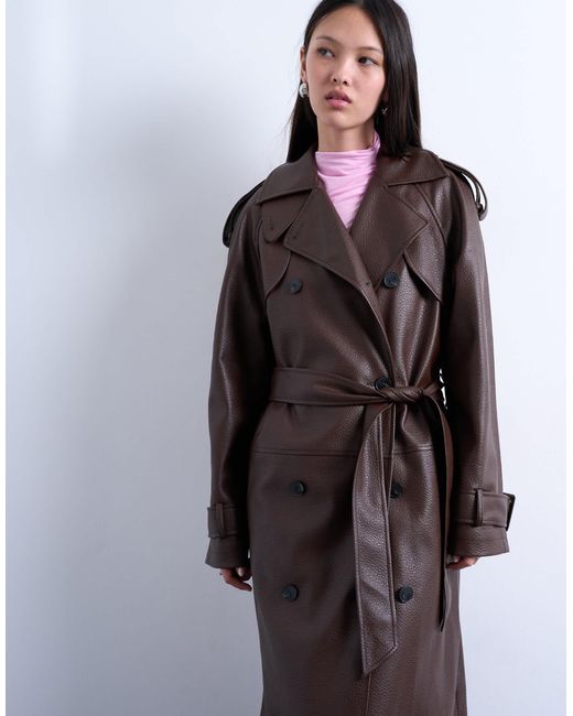 TOPSHOP White – trenchcoat aus strukturiertem kunstleder