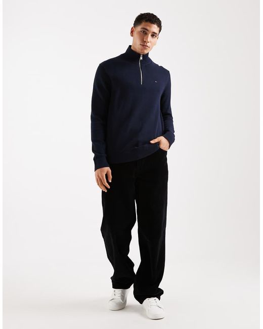 Tommy Hilfiger Blue Chest Logo 1/4 Zip Jumper for men