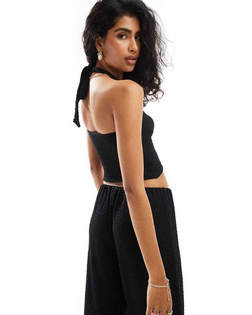 Collusion Black Textured Halter Top Co-Ord