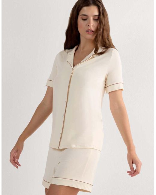 Intimissimi Natural Short-Sleeved Button-Down Modal Top