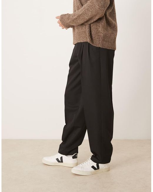 ASOS Natural Oversized Tapered Dress Pants With Double Pleats for men