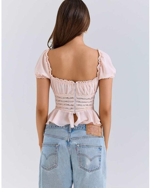 House Of Cb Blue Cara Lace Peplum Top