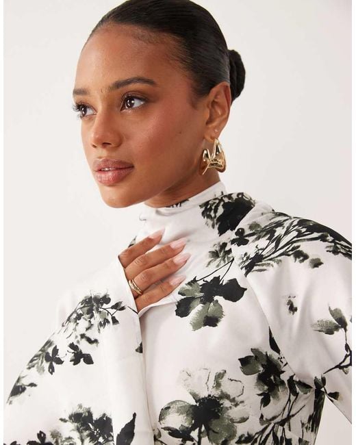 ASOS White Satin Maxi Dress With Split Sleeve And Scarf Detail