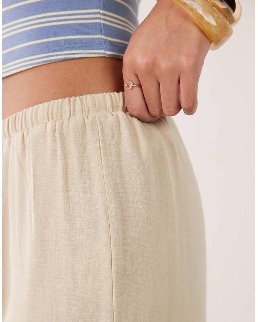 The Frolic Natural Exclusive Linen Blend Drawstring Waist Wide Leg Pants