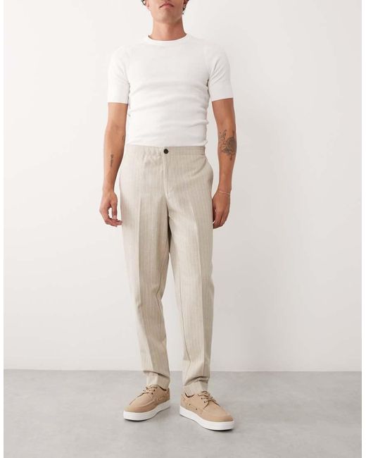 ASOS White Linen Smart Tapered Pants for men