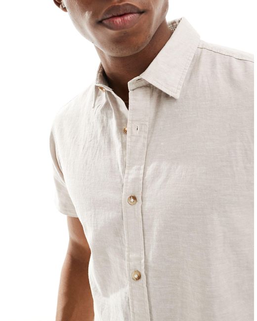 Jack & Jones White Short Sleeve Linen Shirt for men