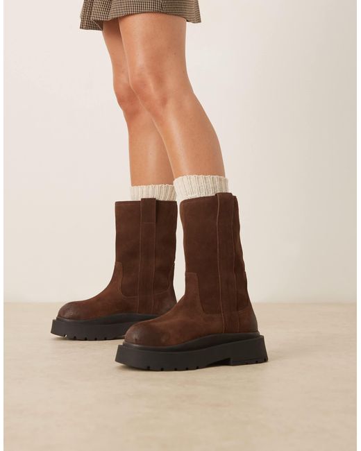 ASOS Brown Coast Chunky Pull On Knee Boots
