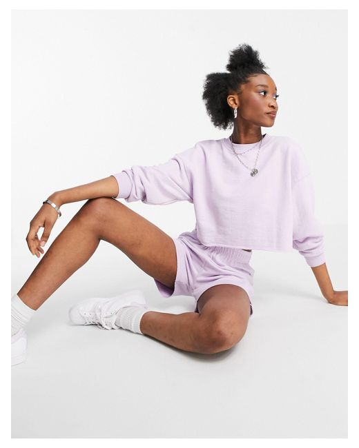 Pull&Bear Set Van Cropped Sweater En Shorts in het Purple