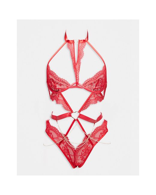 Ann Summers Red Love Mi Amor Ouvert Lace Bodysuit With Heart Hardware