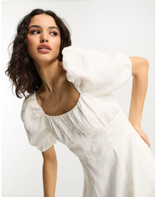 & Other Stories White Exclusive Linen Midi Dress With Split