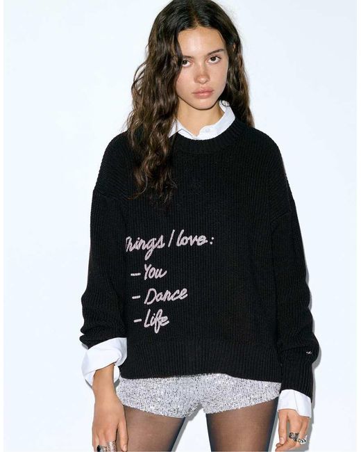 Pull&Bear Black Text Sweater