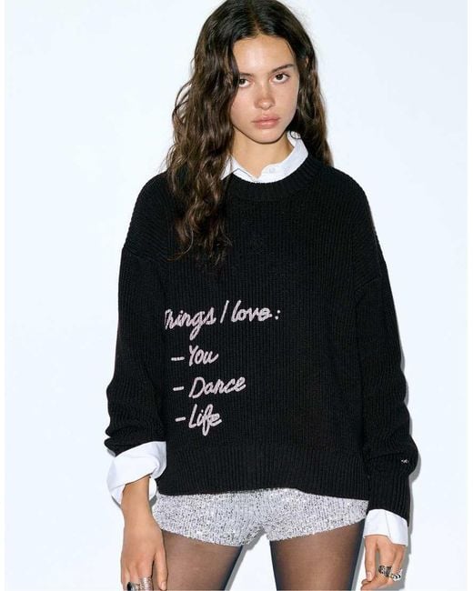 Pull&Bear Black Text Sweater