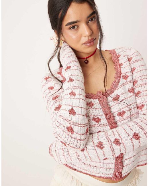 For Love & Lemons Pink Candy Heart Knit Cardigan