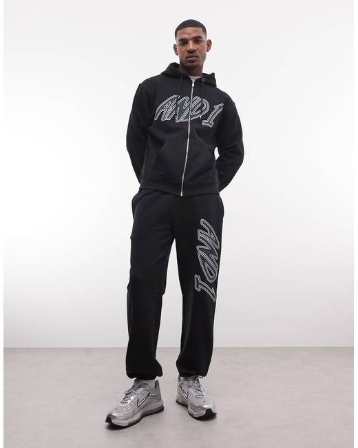 AND1 Black Logo Zip Through Hoodie Co-ord for men