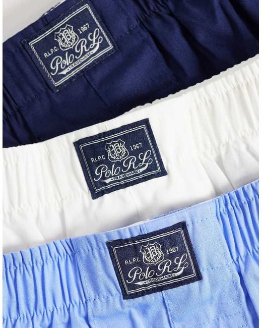 Polo Ralph Lauren Blue 3 Pack Of Woven Cotton Boxer Shirts for men