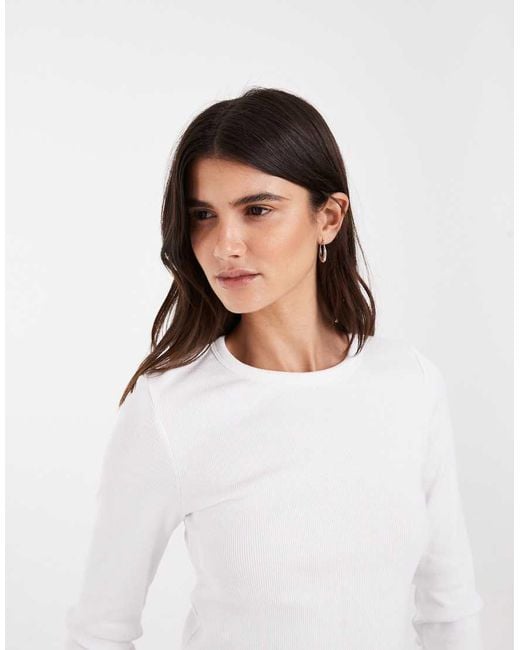JJXX White Long Sleeve Ribbed Top