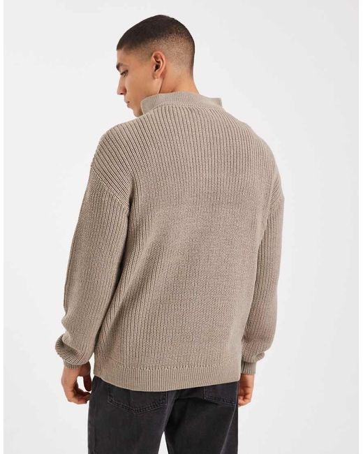 New Look Natural Fisherman Knit 1/4 Zip Jumper for men