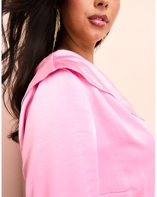 ASOS Pink Curve Off Shoulder Satin Draped Top With exaggerated Sleeve