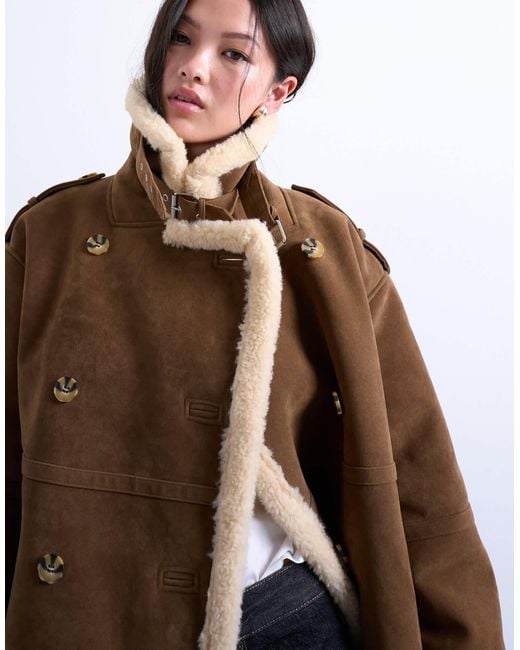 TOPSHOP Multicolor – longline-pilotenjacke hellbraun mit shearling