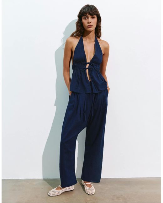 Pull&Bear Blue Haltertop mit elastischem bund