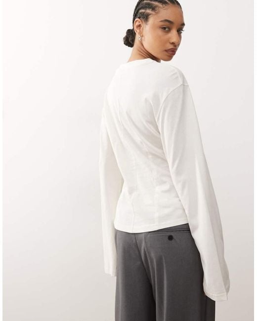 Monki White Long Sleeve Cinched Waist Top