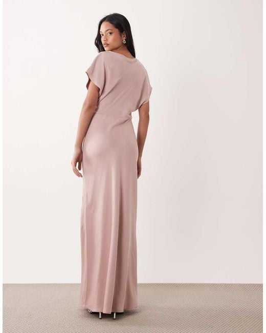 TFNC London Pink Bridesmaids Satin Drop Shoulder Bias Maxi Dress