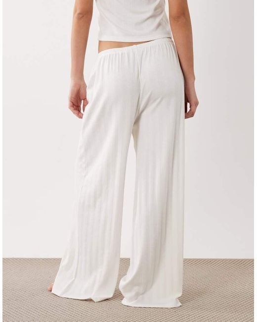 ASOS Natural Pointelle Wide Leg Pyjama Trousers With Rosebud Trim