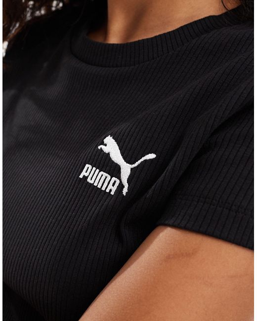 PUMA Black – classics – schmal geschnittenes, geripptes t-shirt