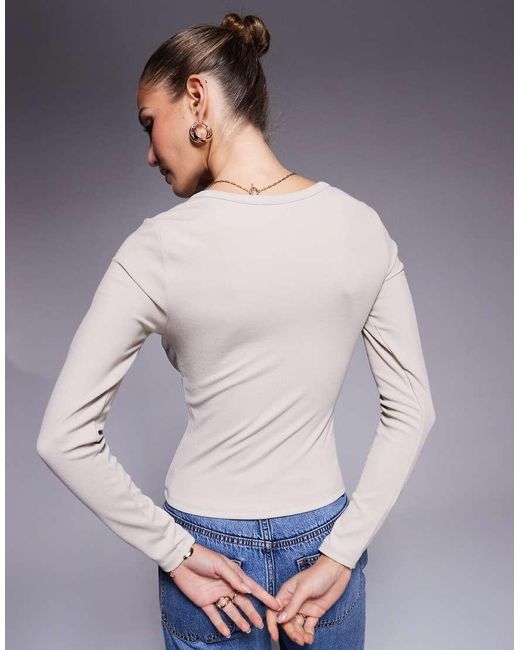 ASOS Blue Long Sleeve Ribbed Top With Notch Detail