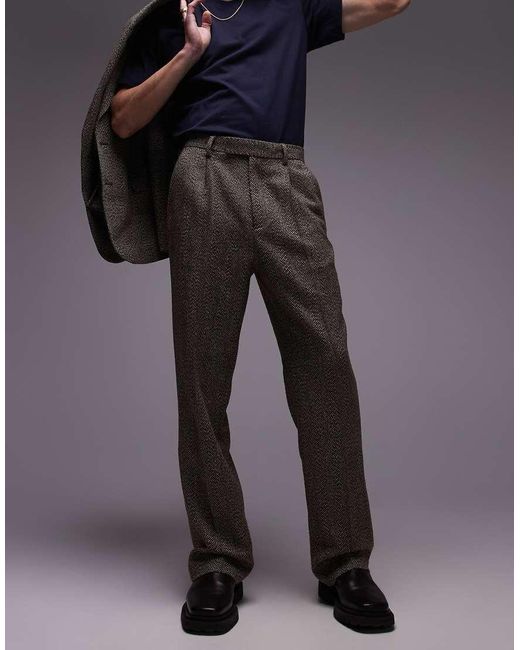 Topman Black High Waisted Relaxed Textured Suit Trousers for men