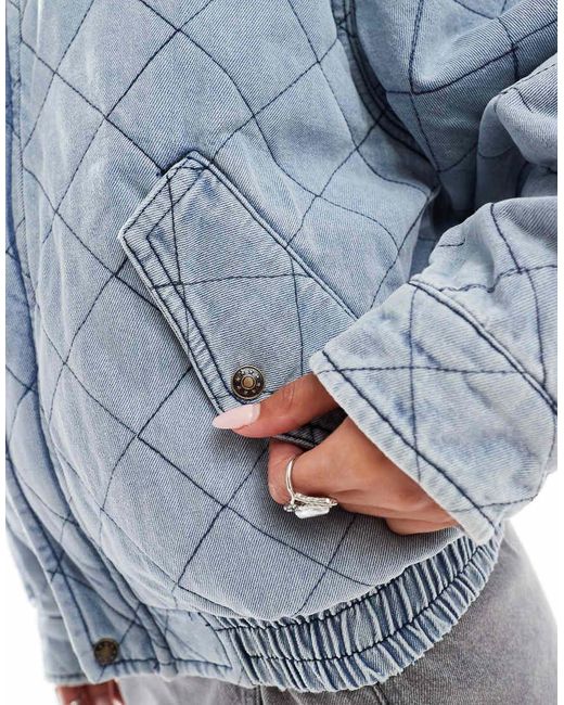 Lioness Gewatteerd Denim Bomberjack in het Blue