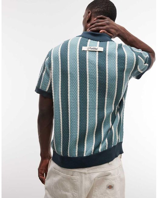 Prohibited Blue Knitted Button Up Polo Shirt for men