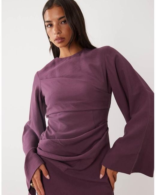 ASOS Purple Long Sleeve Waisted Maxi Dress