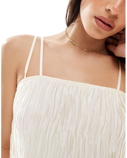 Vero Moda White Textured Plisse Double Strap Cami Co-ord