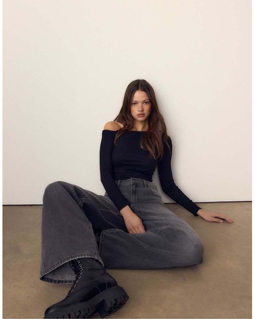Stradivarius Blue Asymmetrical Ruched Top