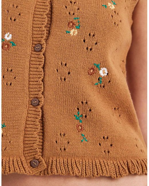 New Look Multicolor Floral Stitch Knitted Waistcoat