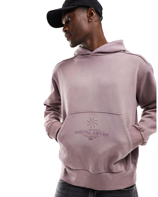 Sudadera morado lavado extragrande con capucha y diseño estampado ASOS de hombre de color Purple