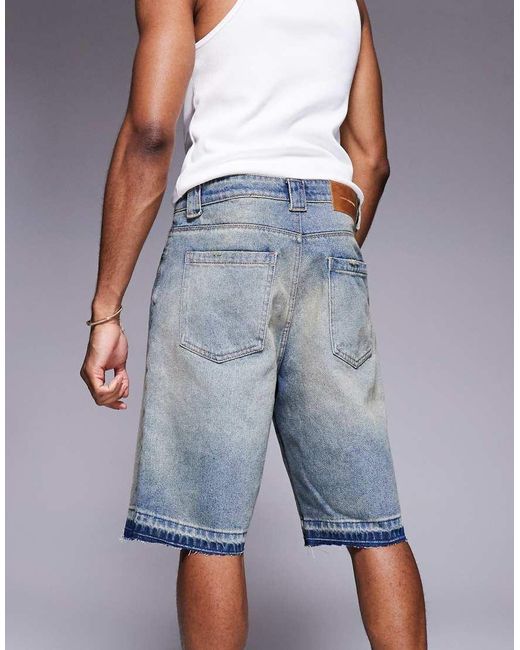 Pantaloncini Di Jeans Comodi Lavaggio Medio Con Fondo Grezzo di Good For Nothing in Gray da Uomo