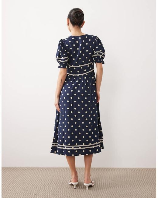 Nobody's Child Petite Blue Saffy Bell Sleeve Polkadot Midi Dress