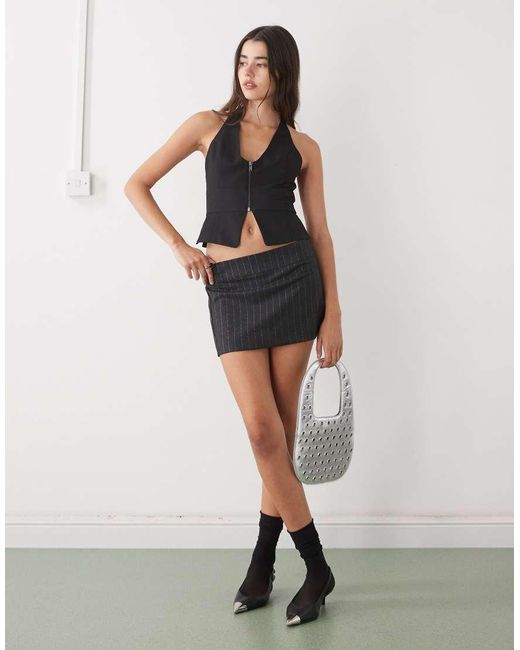 Monki Black Halter Neck Open Back Zip Front Vest