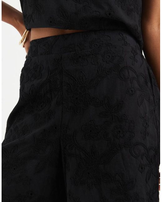 Pieces Black High Waist Broderie Shorts Co-ord