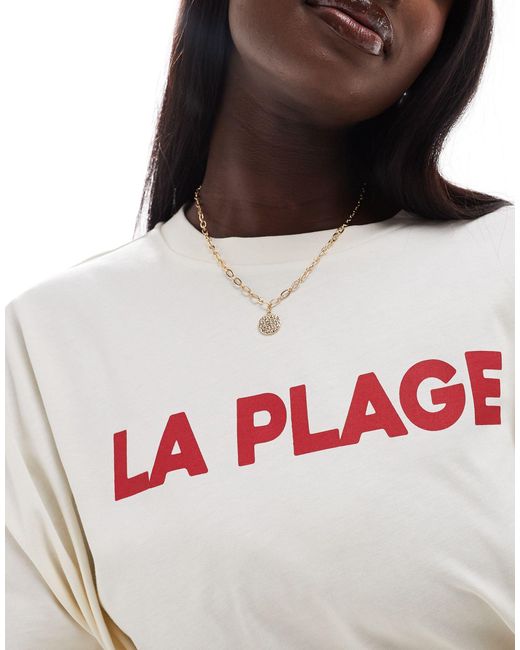 ASOS White Asos Design Curve Boyfriend Fit T-shirt With La Plage Graphic